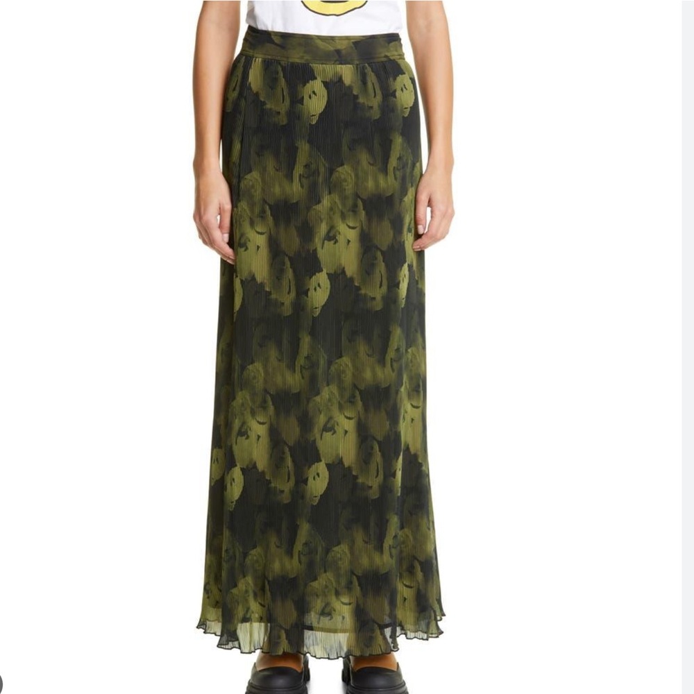 Ganni Plisse Pleated Maxi Skirt Size 38 US 6 Women's Boho Floral Print Georgette